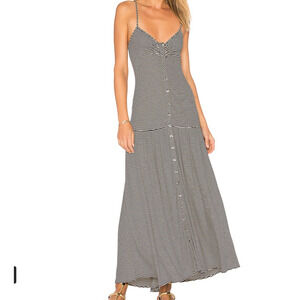 Mara Hoffman Black White Jersey Stretch Striped Drop Waist Maxi Dress Size Small